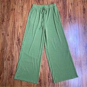 Yozy Womens Dill Green Ribbed Drawstring Stretch Wide Leg Pant Size Medium Retro
